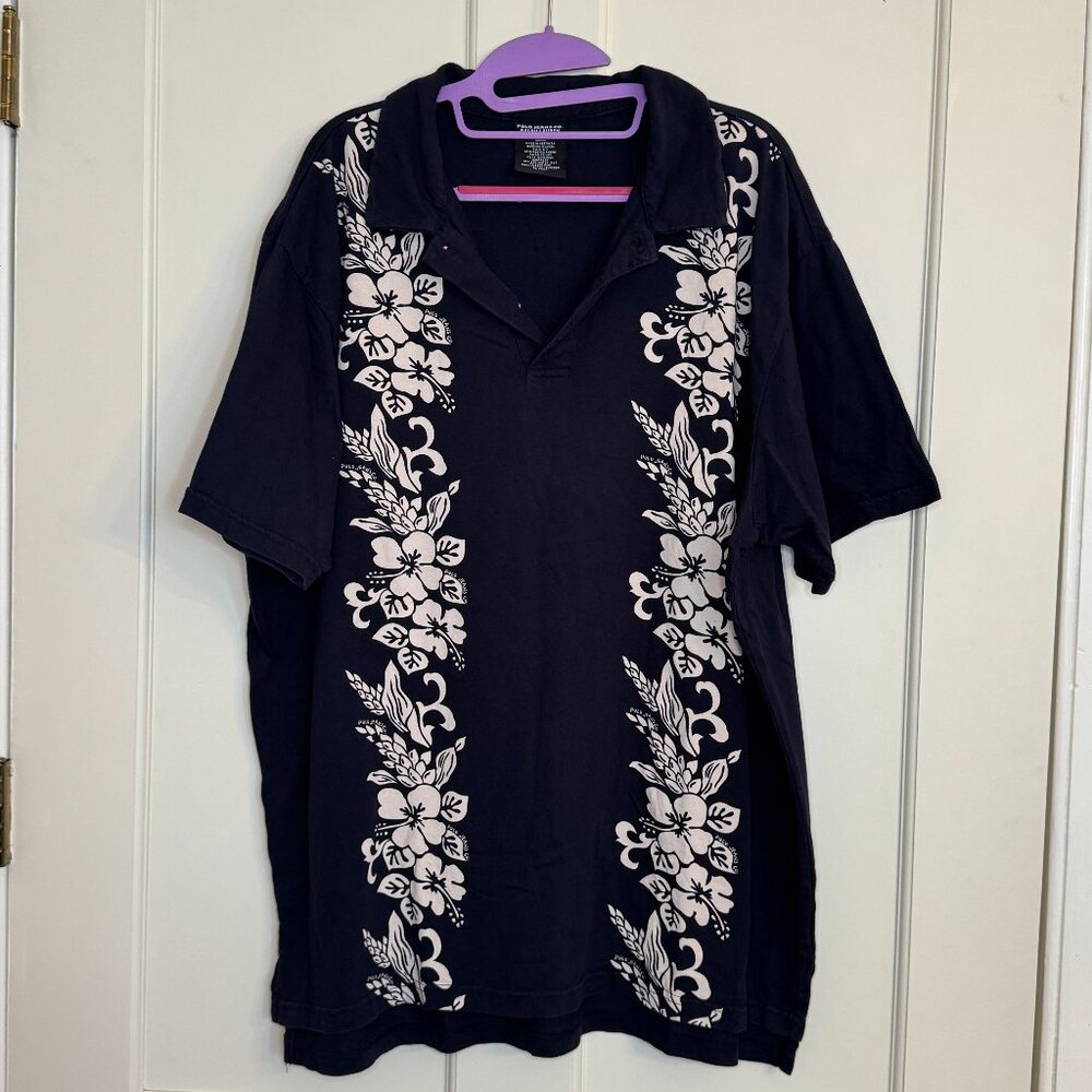 Vintage Ralph Lauren Polo Jeans Co. Hawaiian Print Floral Blue White Size XL